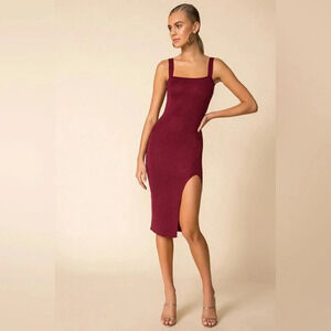 Superdown Women’s Zoe Square Neck Dress Size XS Metallic Burgundy